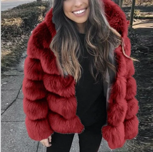 FZ Women's Faux Fur Hooded Mid-Length Jacket