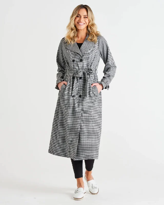 BETTY BASICS PONTE TRENCH COAT BLACK HOUNDSTOOTH