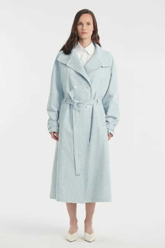 Light blue washed denim trench coat