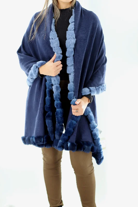 Rex Rabbit Trimmed Wrap - Navy Ombre