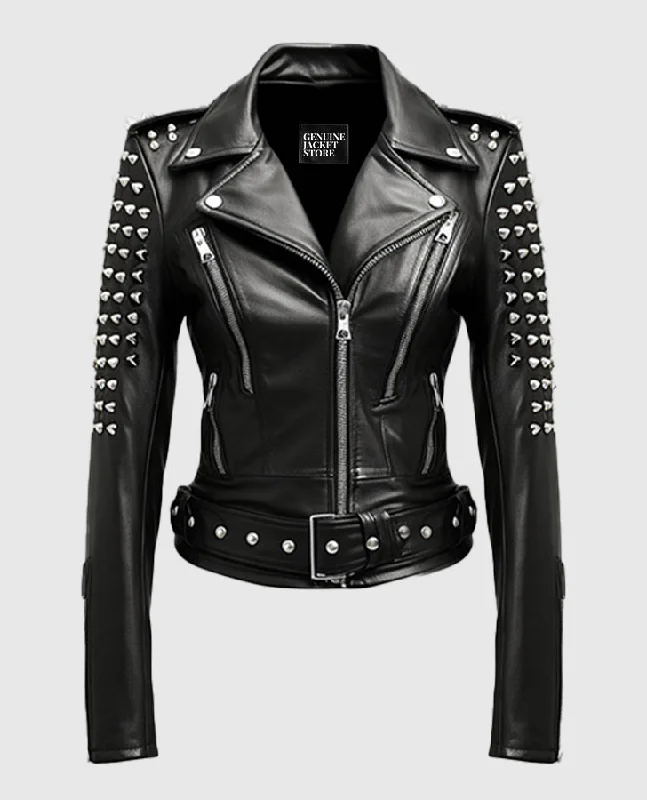 Women's Stud Biker Black Leather Jacket