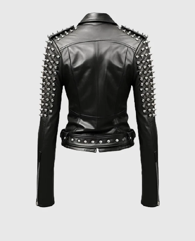 Women's Stud Biker Black Leather Jacket