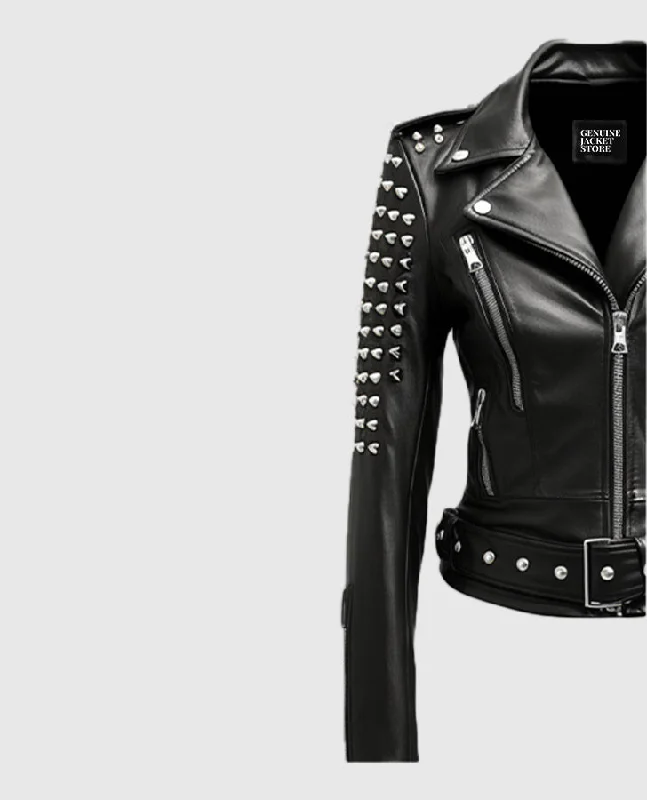 Women's Stud Biker Black Leather Jacket