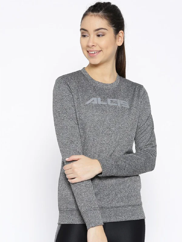 Alcis Women Charcoal Grey Solid Sweatshirt