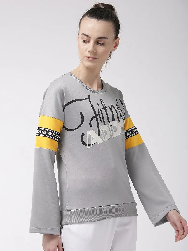 Alcis Women Grey Black Printed Sweatshirt