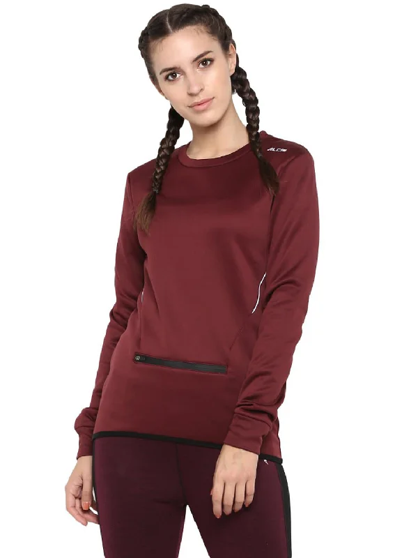 Alcis Women Maroon Solid Sweatshirt