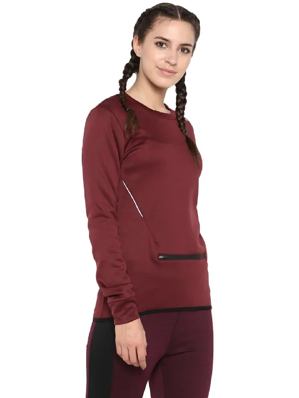 Alcis Women Maroon Solid Sweatshirt