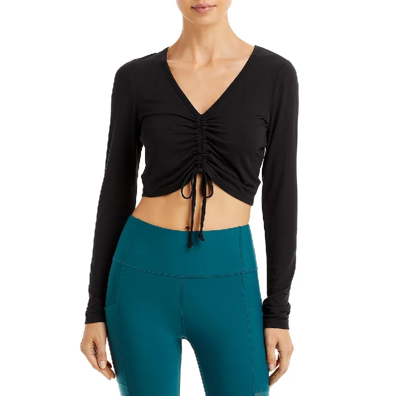 Aqua Womens Ruched Active Crop Top