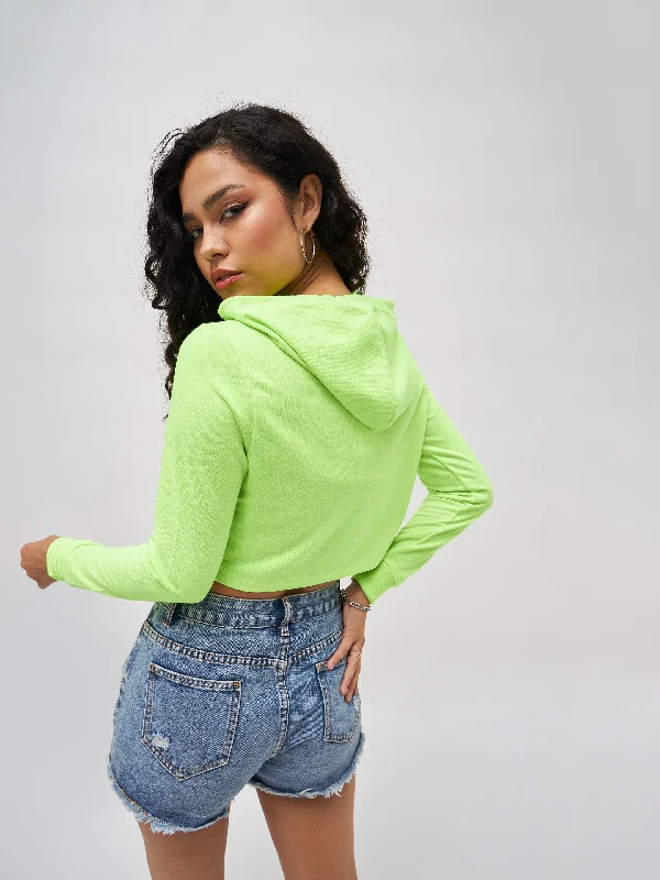 Neon Green Baby-Print Crop Boxy Hoodie