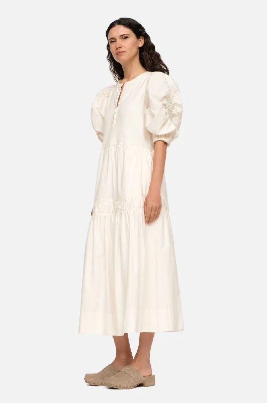 Steph Cotton Puff Slv Dress Cream