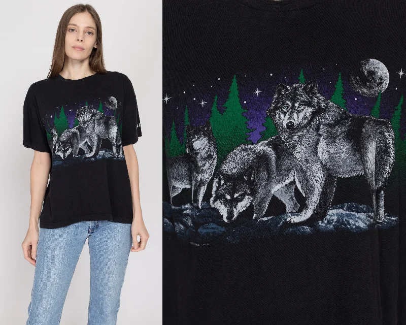 Large 90s Black Wolf T Shirt