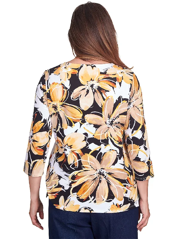 Alfred Dunner Key Item Drama Floral Knit Top